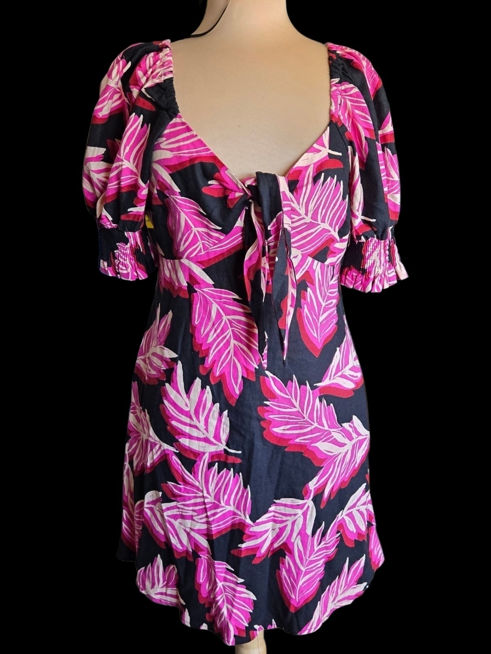 NWTs Who What Wear Black & Pink Front Tie Aline Dress Sz M